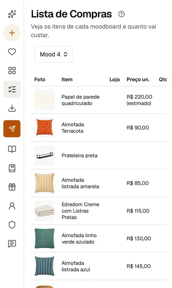 Lista de compras automática no aplicativo