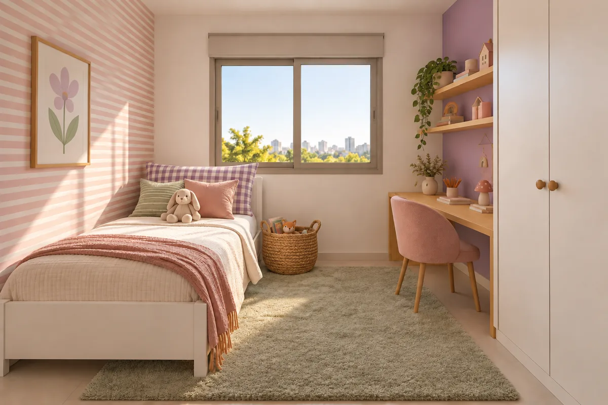 quarto de menina com os itens do moodboard aplicados